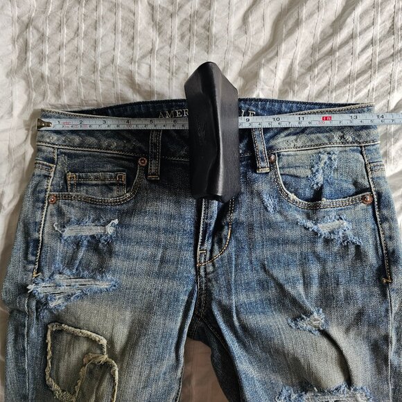 American Eagle Distressed Patchwork Skinny Jeans - 2014 - Light Wash - Sz 0 Reg - Picture 15 of 16